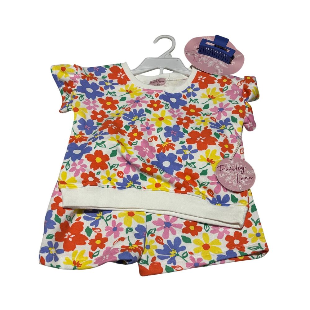 Paisley Lane 8 floral ruffled shirt shorts set cotton polyester spandex nwt